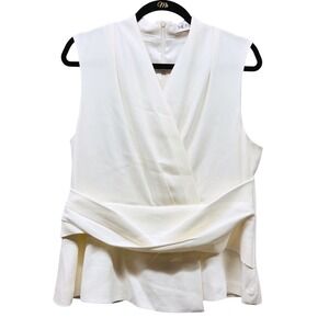 The Fold London Ivory White Wrap Peplum Sleeveless Crepe Top Blouse US 12 UK 16